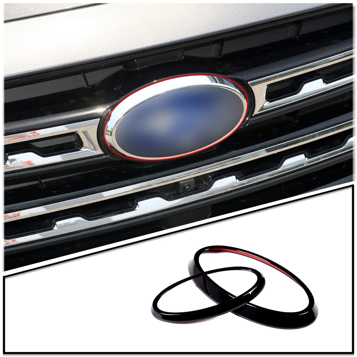 DIYUCAR 2 Stück für Subaru Outback 2021–2022 Auto vorne hinten Abzeichen Ring Logo Rahmen Abdeckung Dekoration Verkleidung Außenzubehör (Glänzend schwarz) von DIYUCAR
