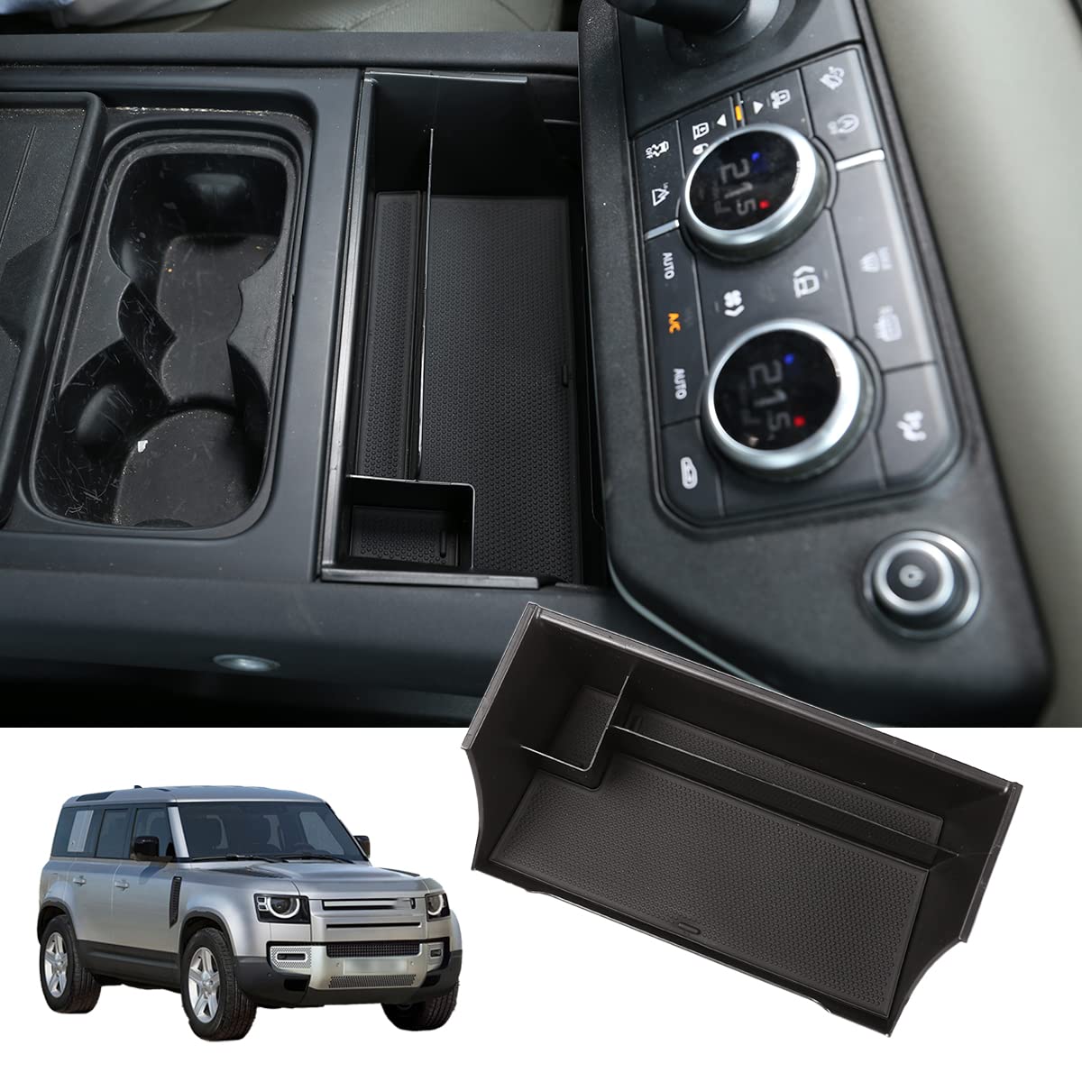 DIYUCAR ABS Aufbewahrungsbox für die Mittelkonsole für LR Defender 90 110 2020–2024, schwarzes Autozubehör (Update Schwarz (Mittelkonsole)) von DIYUCAR