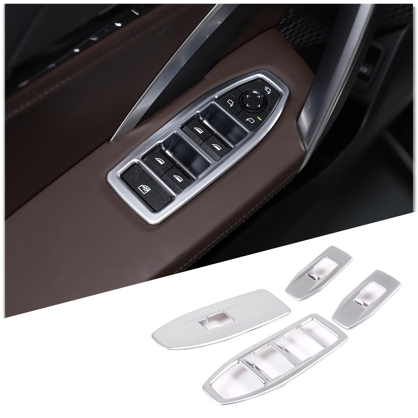 DIYUCAR ABS-Kunststoff Autotür Fenster Lift Schalter Rahmen Abdeckung Panel Trim Dekoration Aufkleber Für B-M-W X1 U11 2023-2024 Innenzubehör (Silber) von DIYUCAR