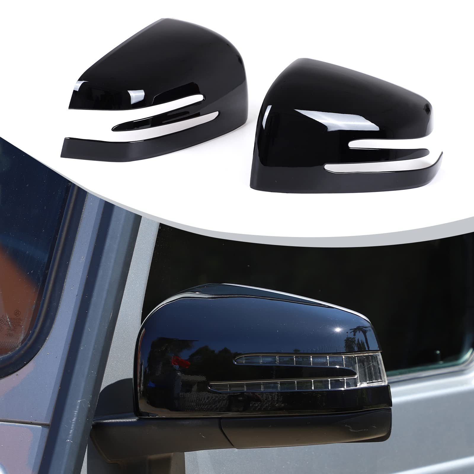 DIYUCAR ABS-Kunststoff-Autoseiten-Rückspiegelkappen-Abdeckungsverkleidung für Mercedes Benz G-Klasse W463 ML W166 GL X166 GLS X166 GLE W166 GLE C292 (Schwarz glänzend) von DIYUCAR