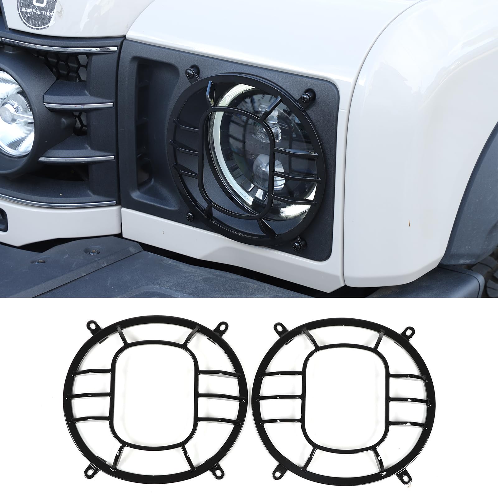 DIYUCAR Aluminiumlegierung Auto Frontscheinwerfer Lampe Guard Cover Trim Kompatibel mit Ineos Grenadier 2020-2024 Auto Externes Dekoratives Zubehör (Glanz Schwarz) von DIYUCAR