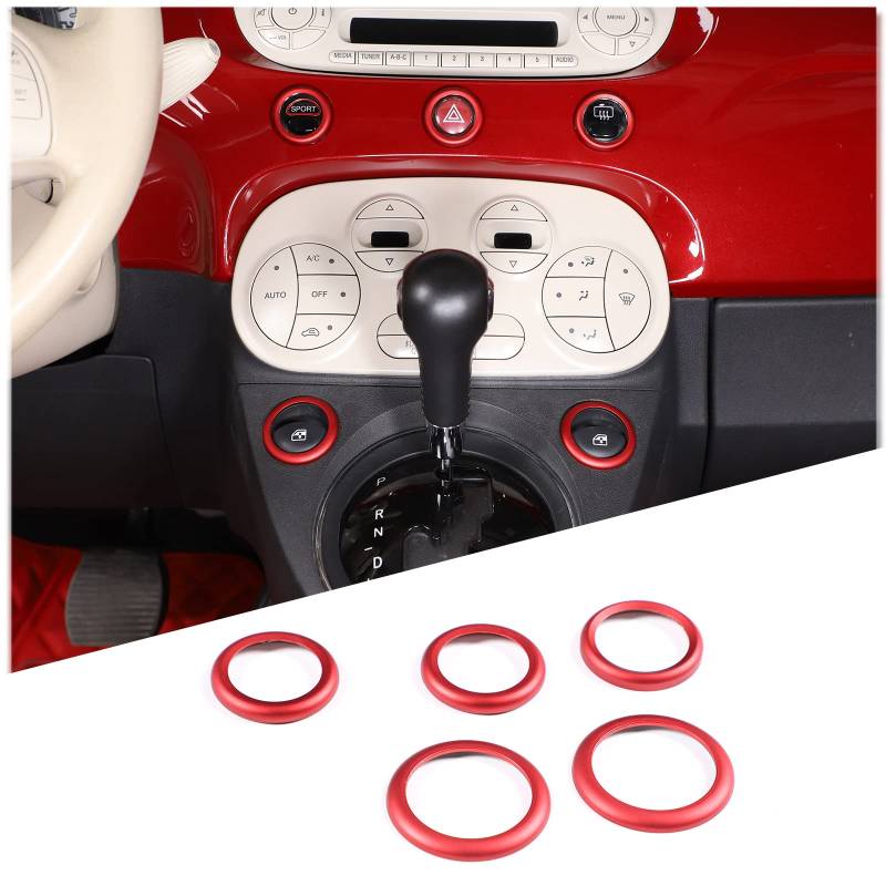 DIYUCAR Aluminiumlegierung Auto Mittelkonsole Double Flash Glas Lift Taste dekorativen Ring für Fiat 500 2010-2022 Interieur Zubehör von DIYUCAR