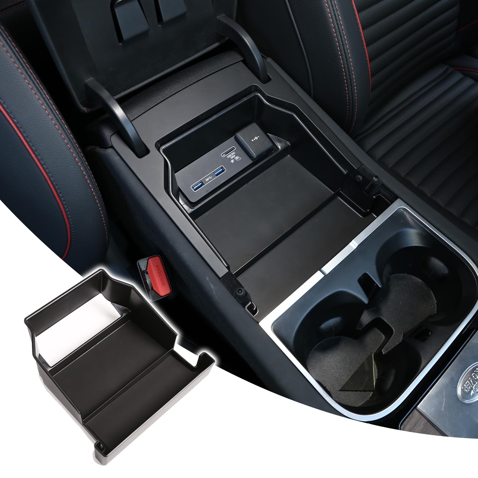 DIYUCAR Aufbewahrungsbox für LR Discovery Sport 2020 Auto-Styling Kunststoff Innenraum Mittelkonsole Multifunktions-Armlehne Aufbewahrungsbox Halter Organizer Tablett mit Anti-Rutsch-Matte Zubehör von DIYUCAR