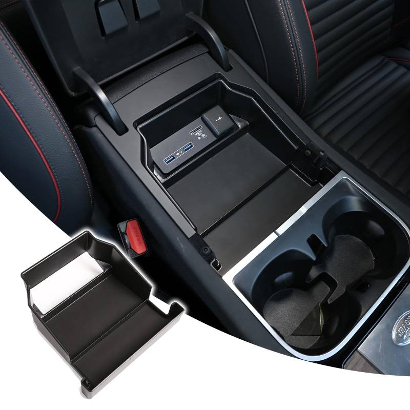 DIYUCAR Für LR Discovery Sport 2020–2024 Auto-Styling Kunststoff Innenzentralkonsole Multifunktions-Armlehne Aufbewahrungsbox Halter Organizer Tablett mit rutschfester Matte Zubehör von DIYUCAR