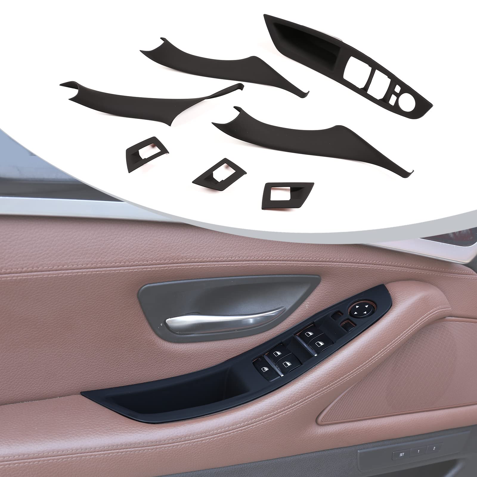 DIYUCAR Auto-Innengriffabdeckung mit aufsteigendem Fensterschalter (kurze Hülsen-Version), ABS-Innenrahmen, Schutzrahmen, Zierleiste für 5er-Serie F11 2011–2017, Dekorationszubehör (schwarz) von DIYUCAR