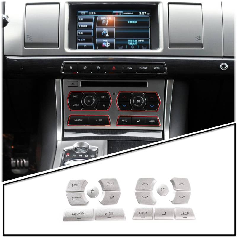 DIYUCAR Auto-Multimedia-Tasten-Abdeckung für Auto-Multimedia-Tasten, für Jaguar XF 2012–2015, Auto-Styling, Innenzubehör (15 Stück, Silber) von DIYUCAR