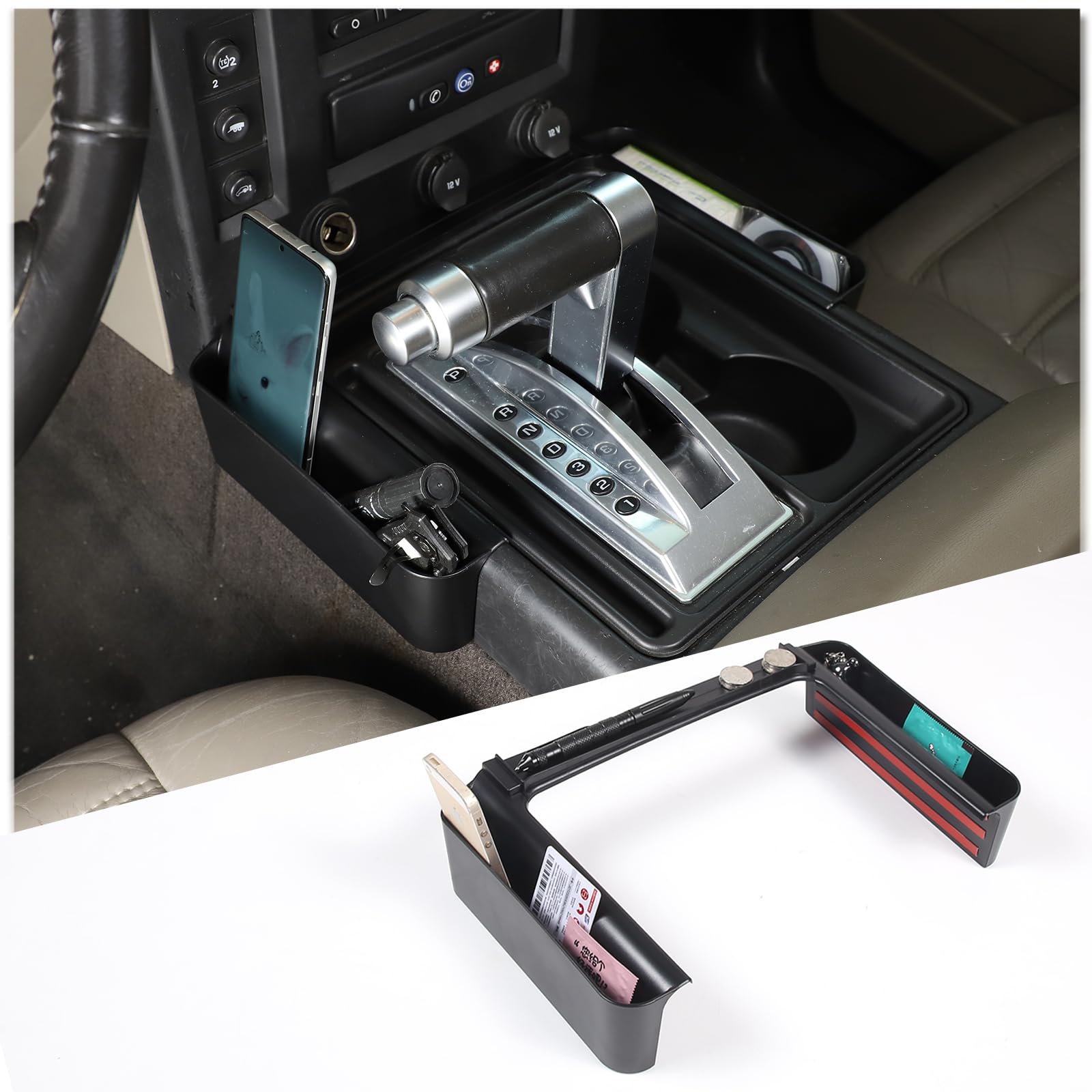 DIYUCAR Auto Shifter Aufbewahrungsbox, Schaltkonsole Seitenablage Organizer Kompatibel mit Hummer H2 2003-2007, Innenraum Lagerung Zubehör, Schwarz von DIYUCAR