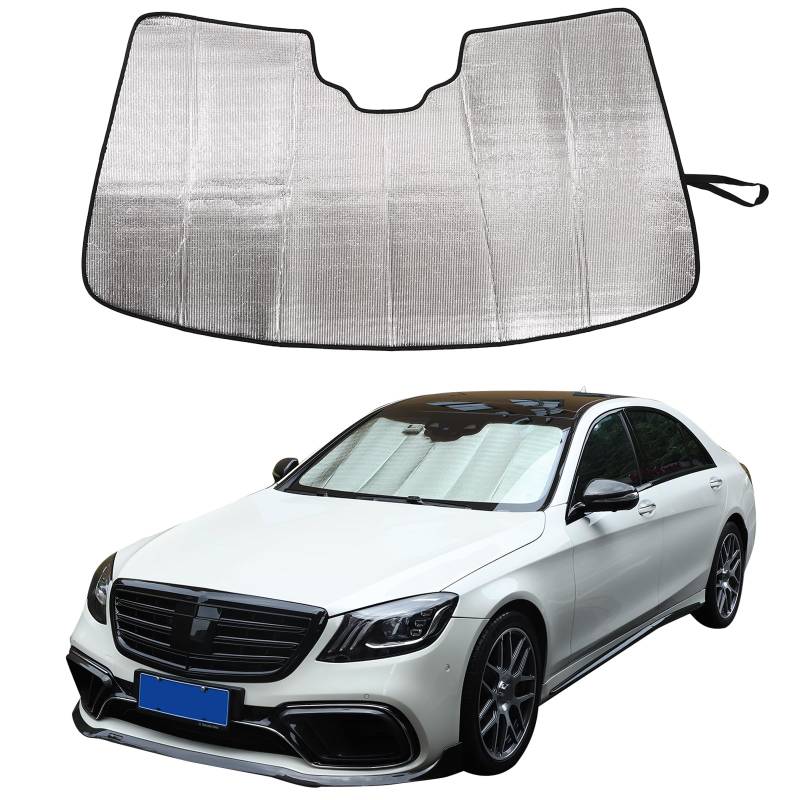 DIYUCAR Auto Windschutzscheibe Sonnenschutz Kompatibel mit S Class W222 2014-2020, Sonnenschutz Auto Frontscheibe, Sonnenblende Vorne Faltbar, Blockiert UV-Strahlen Sonnenblende Schutz von DIYUCAR