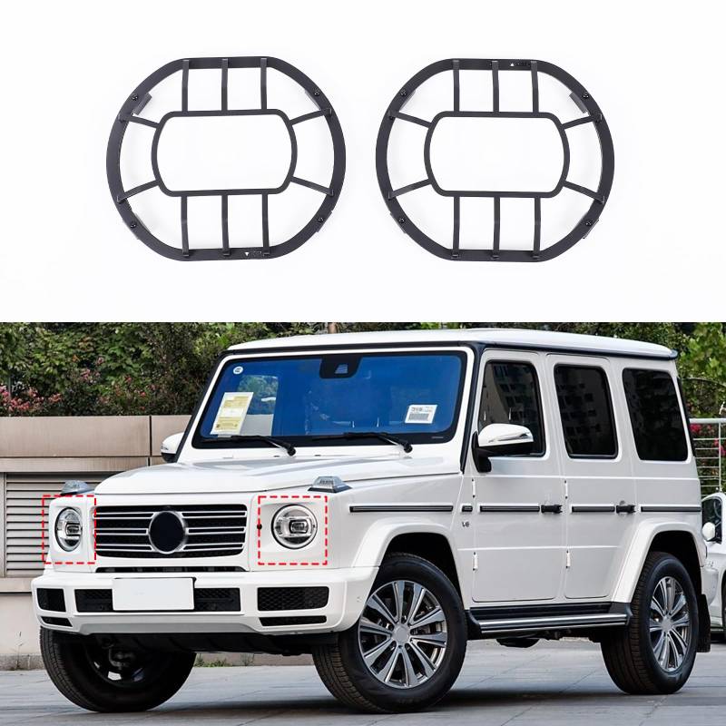 DIYUCAR Carbon Steel Car Front Scheinwerfer Lampe Guard Cover Trim Kompatibel mit Benz G Klasse W464 2019-2025 Auto Externes Zubehör (Stil A, Schwarz) von DIYUCAR
