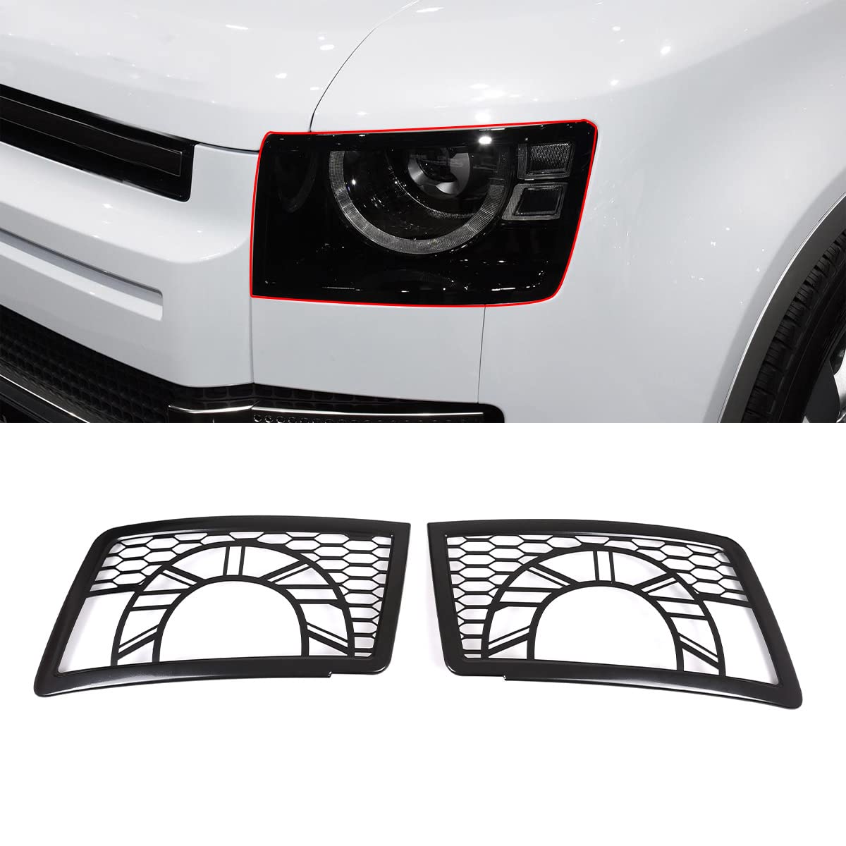 DIYUCAR Edelstahl-Auto-Scheinwerfer-Lampenschirm-Schutznetz für Land Rover Defender 110 2020-2022, Auto-Modifikationszubehör (Stil A) von DIYUCAR