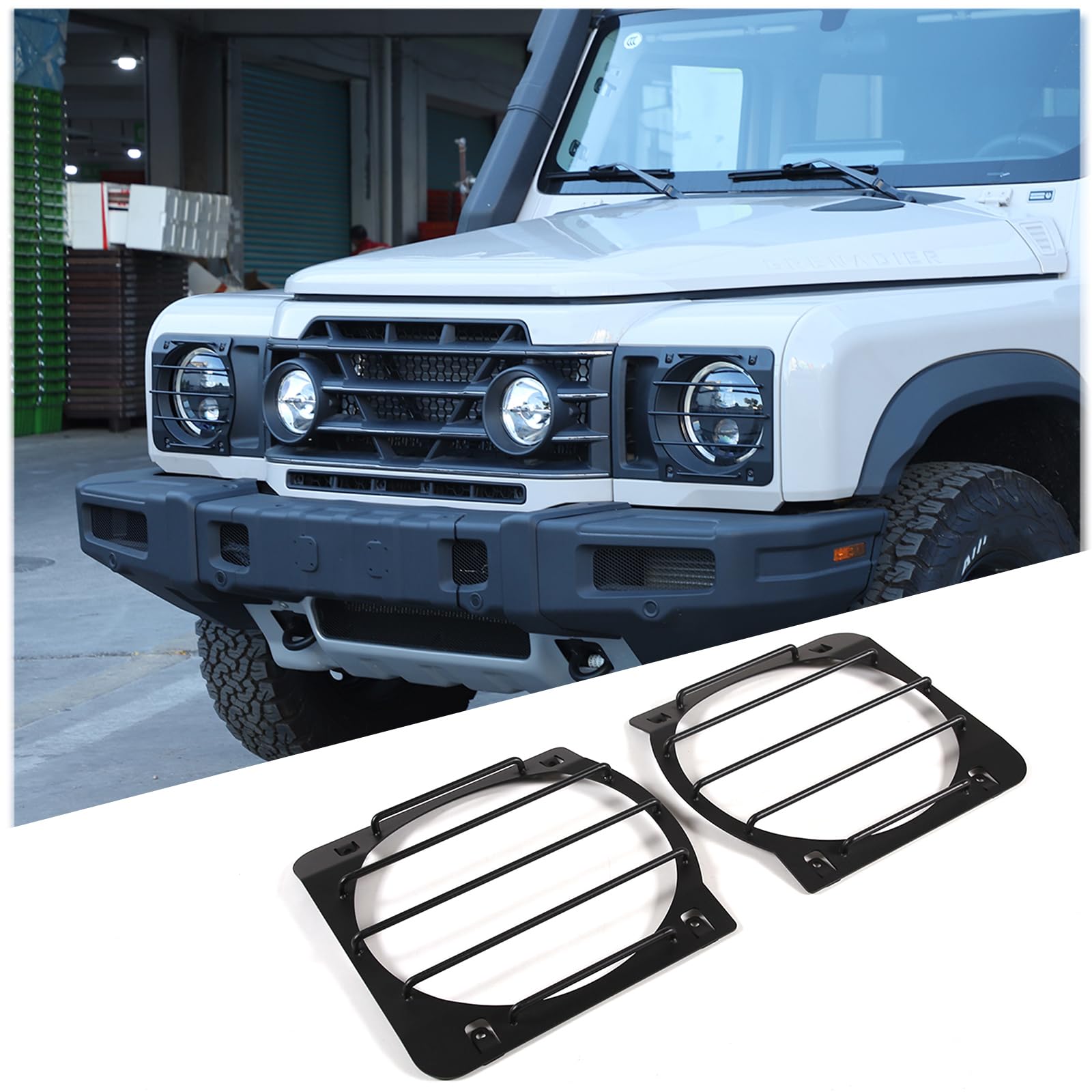 DIYUCAR Mattschwarzer Karbonstahl Auto Frontscheinwerfer Lampe Guard Trim Protector Cover Kompatibel mit Ineos Grenadier 2020-2024 Außen Dekoratives Zubehör DIYUCAR Mattschwarzer Karbonstahl Auto Frontscheinwerfer Lampe Guard Trim Protector Cover Kompatibel mit Ineos Grenadier 2020-2024 Außen Dekoratives Zubehör von DIYUCAR