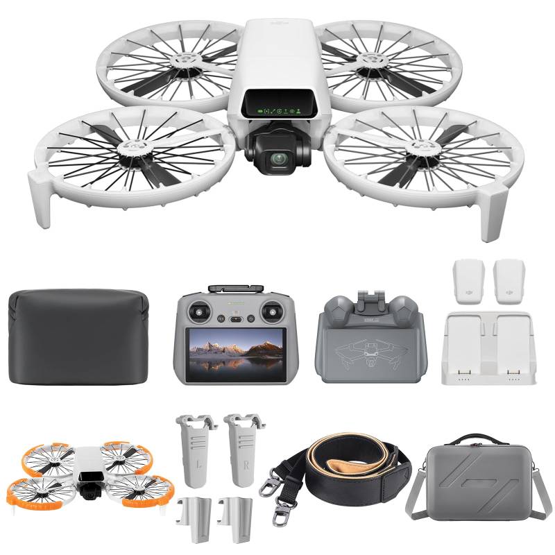 DJI Flip Fly More Combo (RC 2 Fernsteuerung mit Bildschirm) mit Vielseitiges Zubehör, Drohne mit Kamera 4k Erwachsene, Handstart, autom. Rückkehr, Intelligent Flight, 3 Akkus für 93 min Flugzeit von DJI