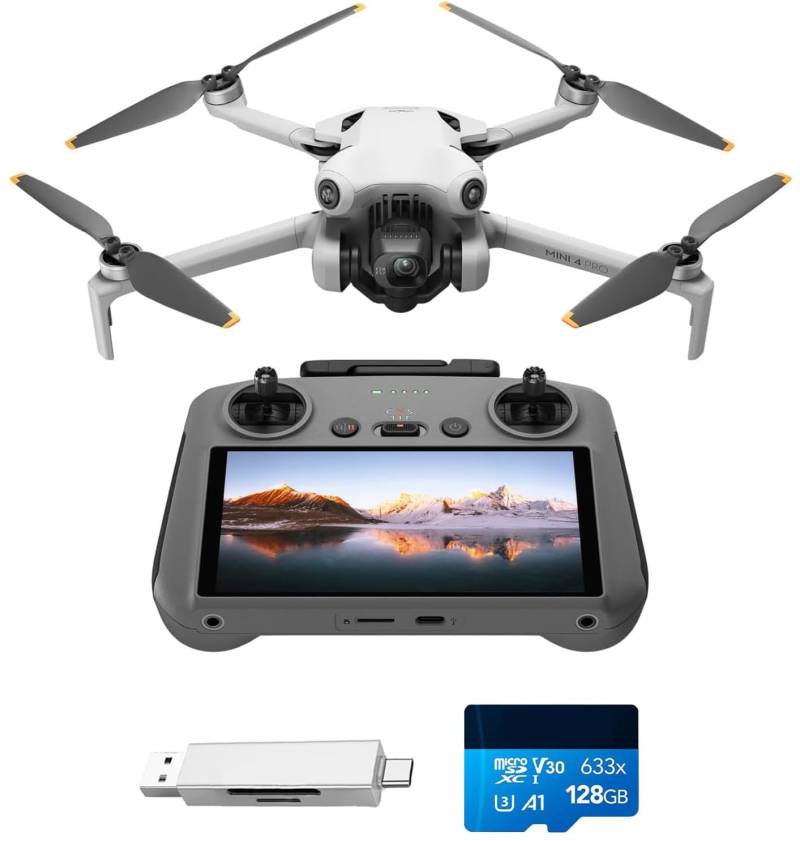 DJI Mini 4 Pro (DJI RC 2 Fernsteuerung) mit Zubehör, faltbare Mini-Drohne mit 4K-Kamera, unter 249 g, 34 Minuten Flugzeit, 20 km Video-Übertragung, omnidirektionale Bilderkennung, Klasse-C0 von DJI