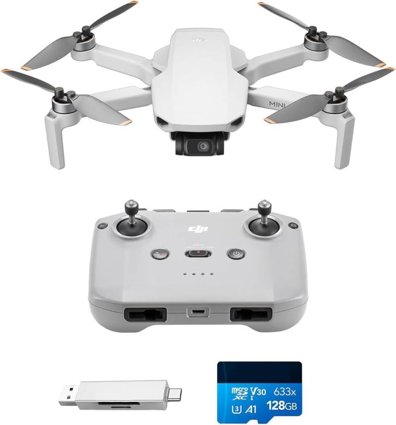 DJI Mini 4K Bundle, Drohne mit 4K UHD Kamera, unter 249 g, 3-Achsen Gimbal Stabilisierung, 10 km Videoübertragung, autom. Rückkehr, Windwiderstand, 1 Akku für 31 min Flugzeit von DJI