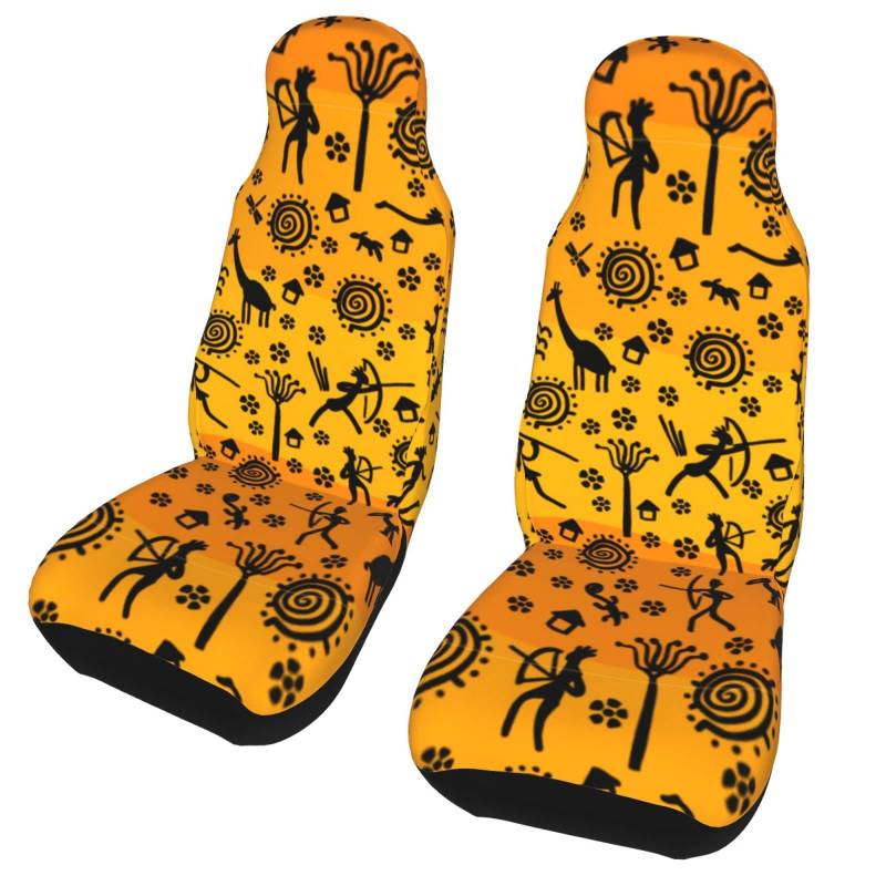 DJNGN Orange Petroglyphen-Stil Jagd 2 Stück Autositzbezüge für Vordersitze, Autoschutzmatten, universeller Fahrzeugkissenbezug für die meisten Autos, SUVs und LKWs von DJNGN