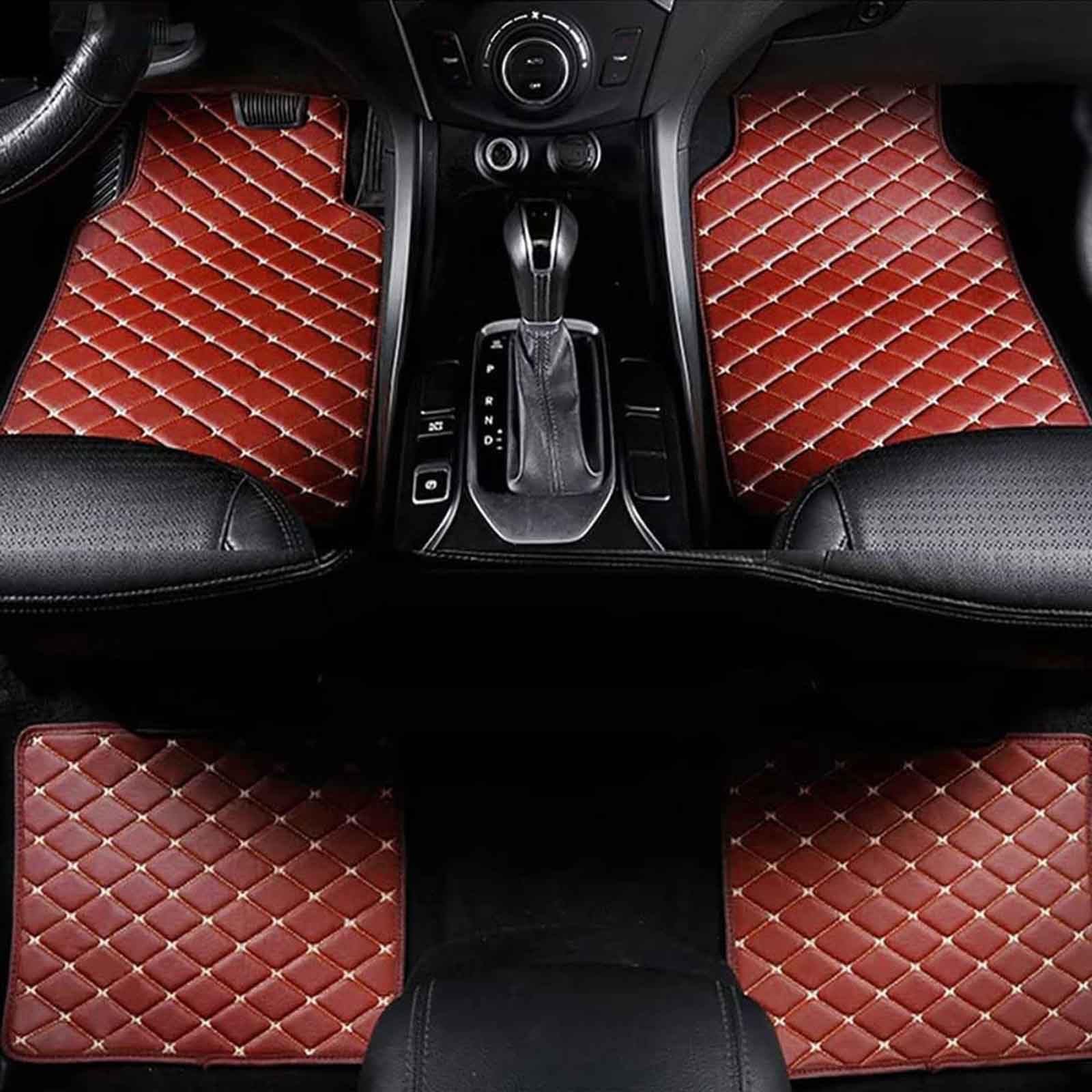Leder Fußbodeneinlagen für F-iat 500 2011 2012(LHD), Auto Fußmatten, Allwetter Teppichschutzmatte, wasserdichte, Orange von DJUNA