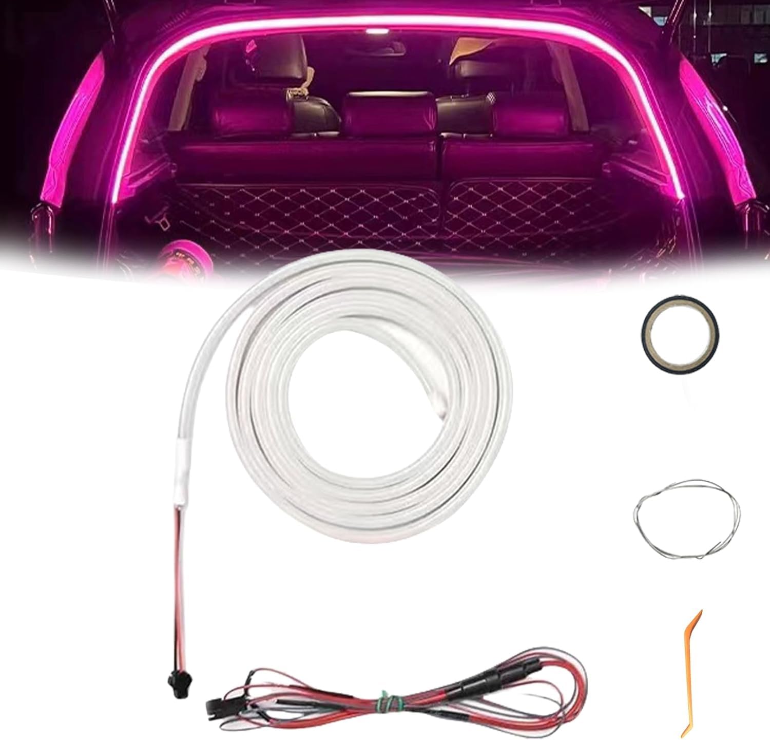 DKIIL NOIYB Dynamic Flowing Car Trunk Light Strip, 2M/4M Silikon Kofferraum Led Streifen, LED Kofferraum Lichtleiste, Automatischer Sensor Tail Box Light Strip (Lila, 2 m/78 in) von DKIIL NOIYB