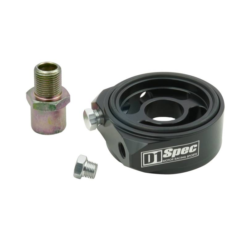 D1 Spec Ölfilter Sandwich Adapterplatte Schwarz | M20 x 1,5 für Öltemperatur und Öldruck Sensor von DL-racing.com