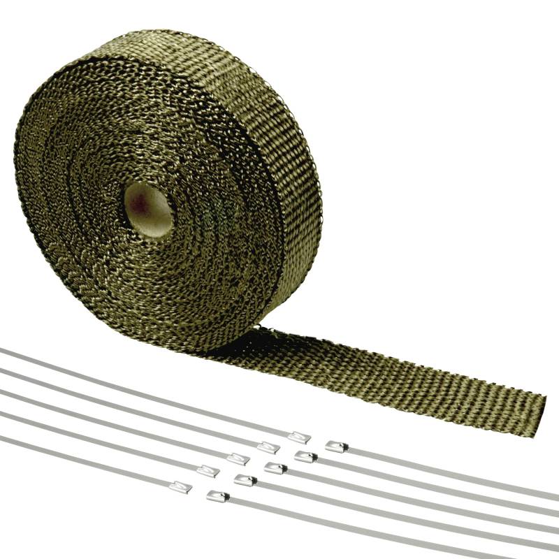 DL-Racing 10m Basalt Hitzeschutz Band - 30mm breit - Krümmerband Auspuffband mit 10 Edelstahlbinder von DL-racing.com