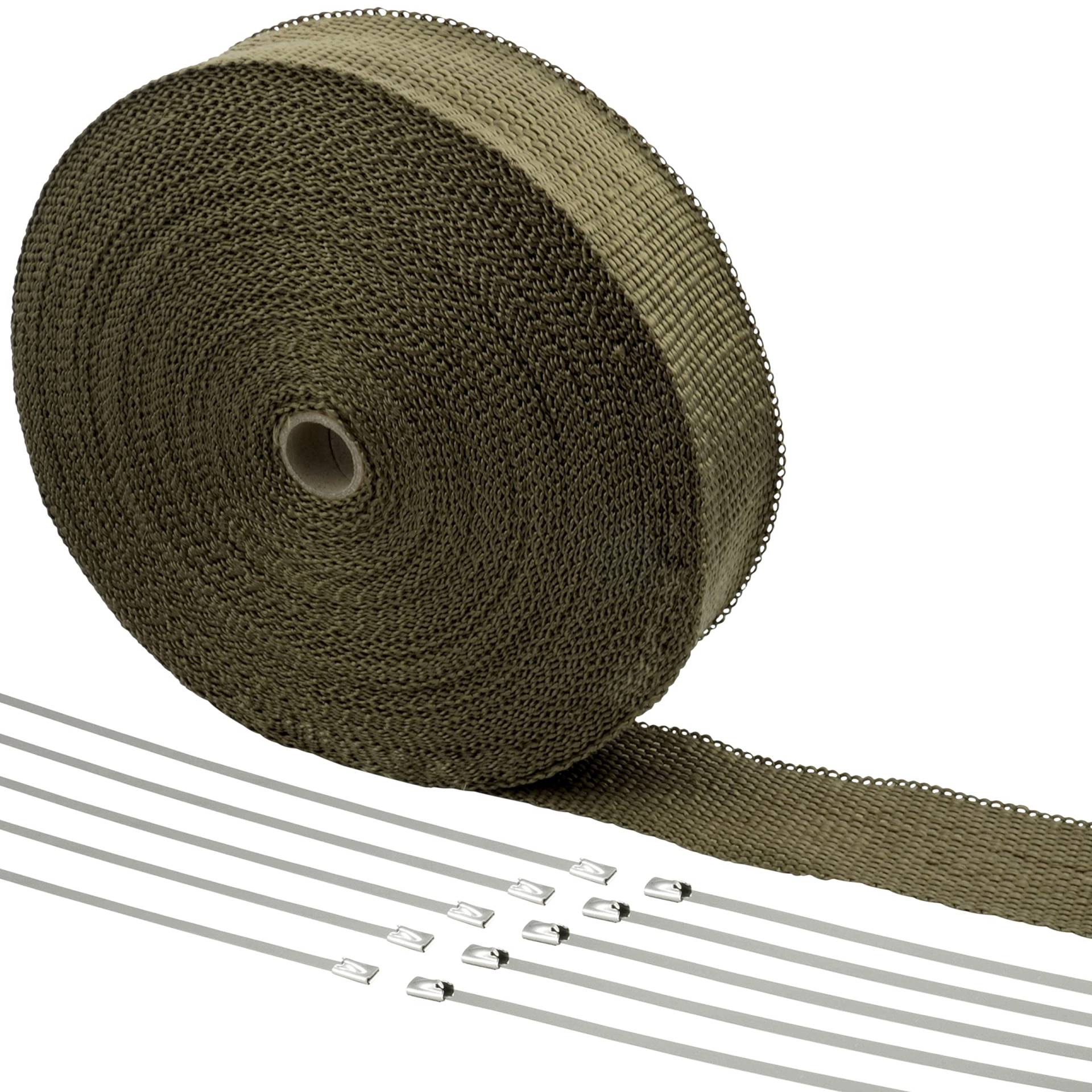 DL-Racing 30m Basalt Hitzeschutz Band - 50mm breit - Krümmerband Auspuffband mit 10 Edelstahlbinder von DL-racing.com