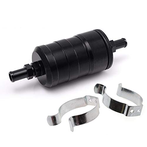 Kraftstofffilter Motorsport 50 mm Benzin Filter High Flow Schwarz 12mm Schlauchanschluss | 10 Mikron von DL-racing.com