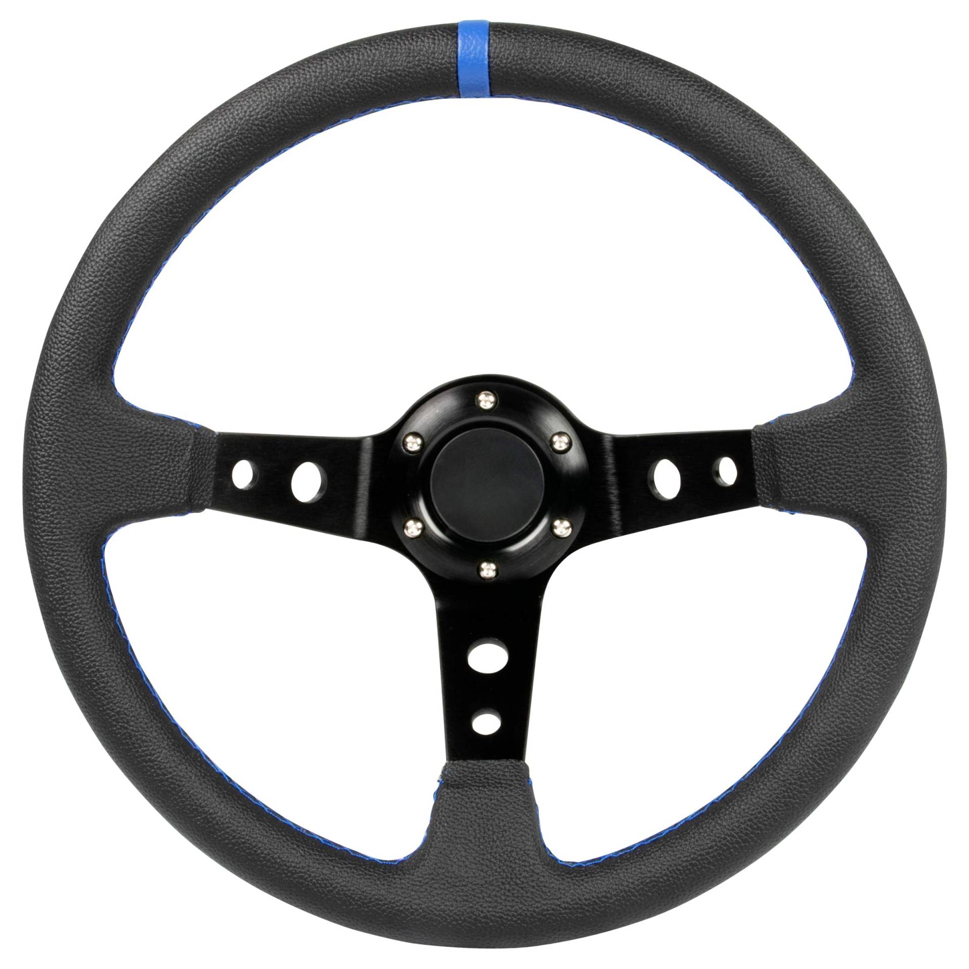 DL-Racing Sportlenkrad 350mm Glatte Oberfläche geschüsselt - Nahtfarbe: Blau von DL-racing.com