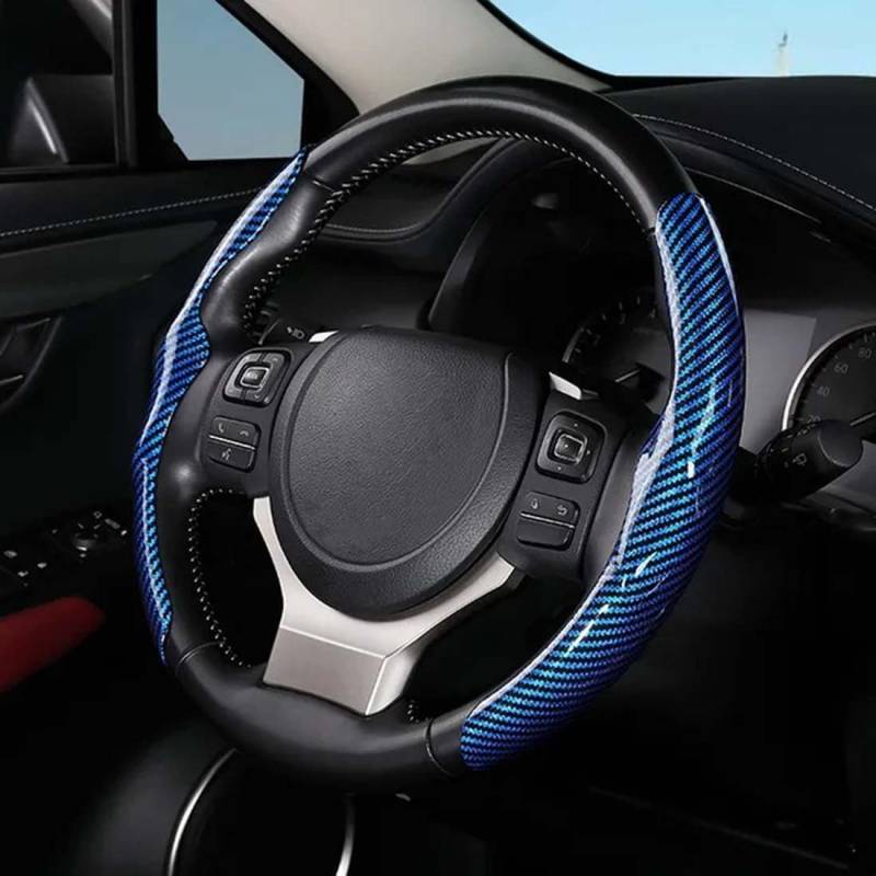 Auto Lenkradabdeckung für Mercedes Benz C-Class AMG C43 /C63/C63S, Carbon Fiber PVC rutschfeste Segmentiertes Autogriff Schutz Dekorationsabdeckung,E-Glossy-Blue von DLHFC