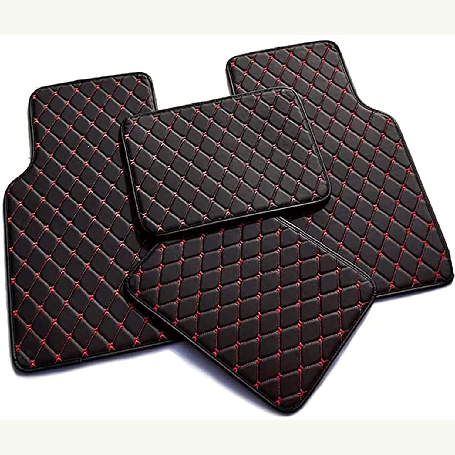 Leder Auto FußMatten für Audi Q5 e-tron 2022 2023 2024 2025(LHD), Allwetterschutz Fussmatten Wasserdicht Anti Rutsch Full Set Upgrade Beutelrand,D-Black-Red von DLHFC