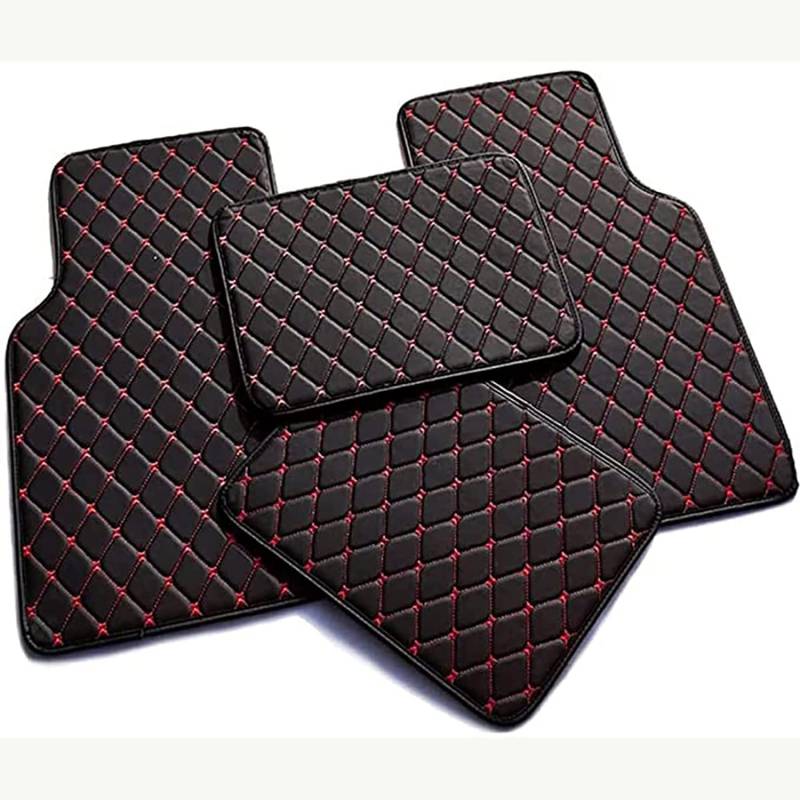 Leder Auto FußMatten für HRV 2021 2022 2023 2024 2025 EHEV(LHD), Allwetterschutz Fussmatten Wasserdicht Anti Rutsch Full Set Upgrade Beutelrand,D-Black-Red von DLHFC
