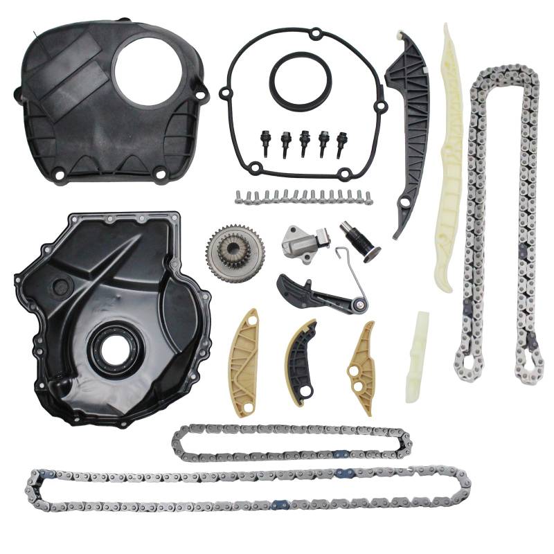 DLUKFOI Motor Steuerkettensatz mit Kettenspanner Steuergehäuse Steuerketten kompatibel mit Volkswagen Passat Golf Eos Reparatursatz 1.8T 2.0T von DLUKFOI