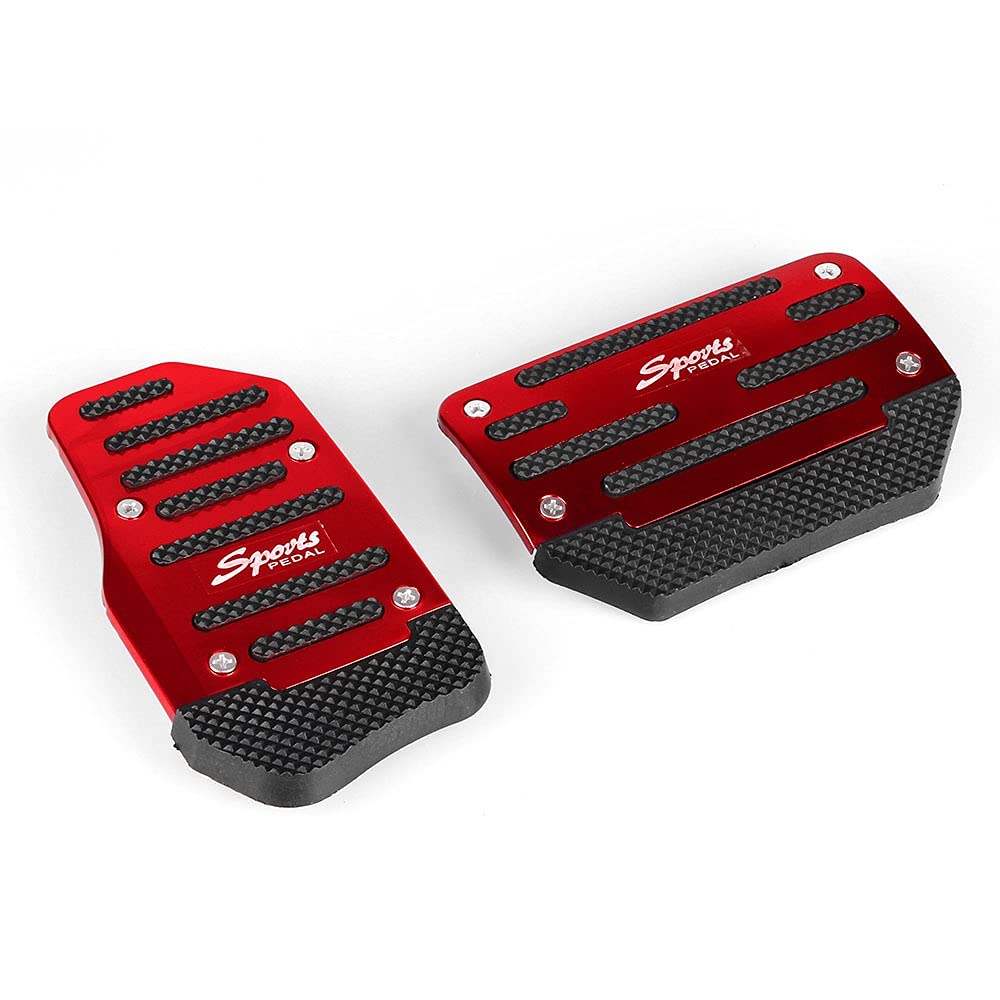 Auto Pedale,Pedalkappen Universal Car Aluminium Automatische Getriebe Bremsbeschleuniger Griffige Fußpedal Auflage Abdeckung 2Pcs / Set Rot/Blau/Silber(Red) von DLZFUDTY