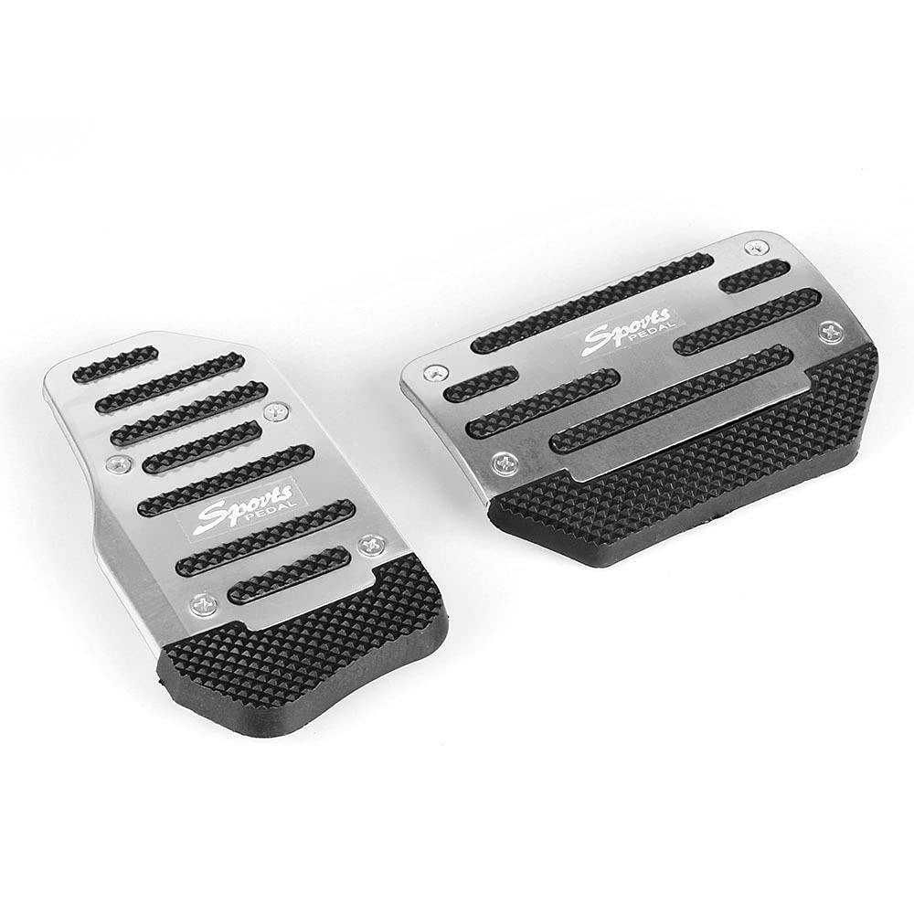 Auto Pedale,Pedalkappen Universal Car Aluminium Automatische Getriebe Bremsbeschleuniger Griffige Fußpedal Auflage Abdeckung 2Pcs / Set Rot/Blau/Silber(Silver) von DLZFUDTY