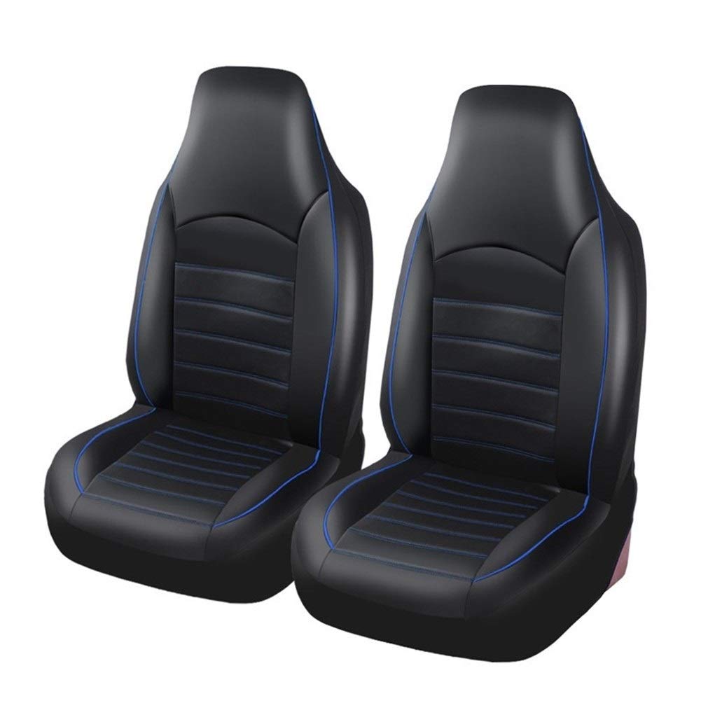 AutositzbezüGe,Auto SitzbezüGe PU-Leder Vorne Autositzbezüge Fashion Style High Back Eimer Auto-Sitzabdeckung Auto-Innenraum Car Seat Protector 2ST(Black with Blue Line) von DLZFUDTY