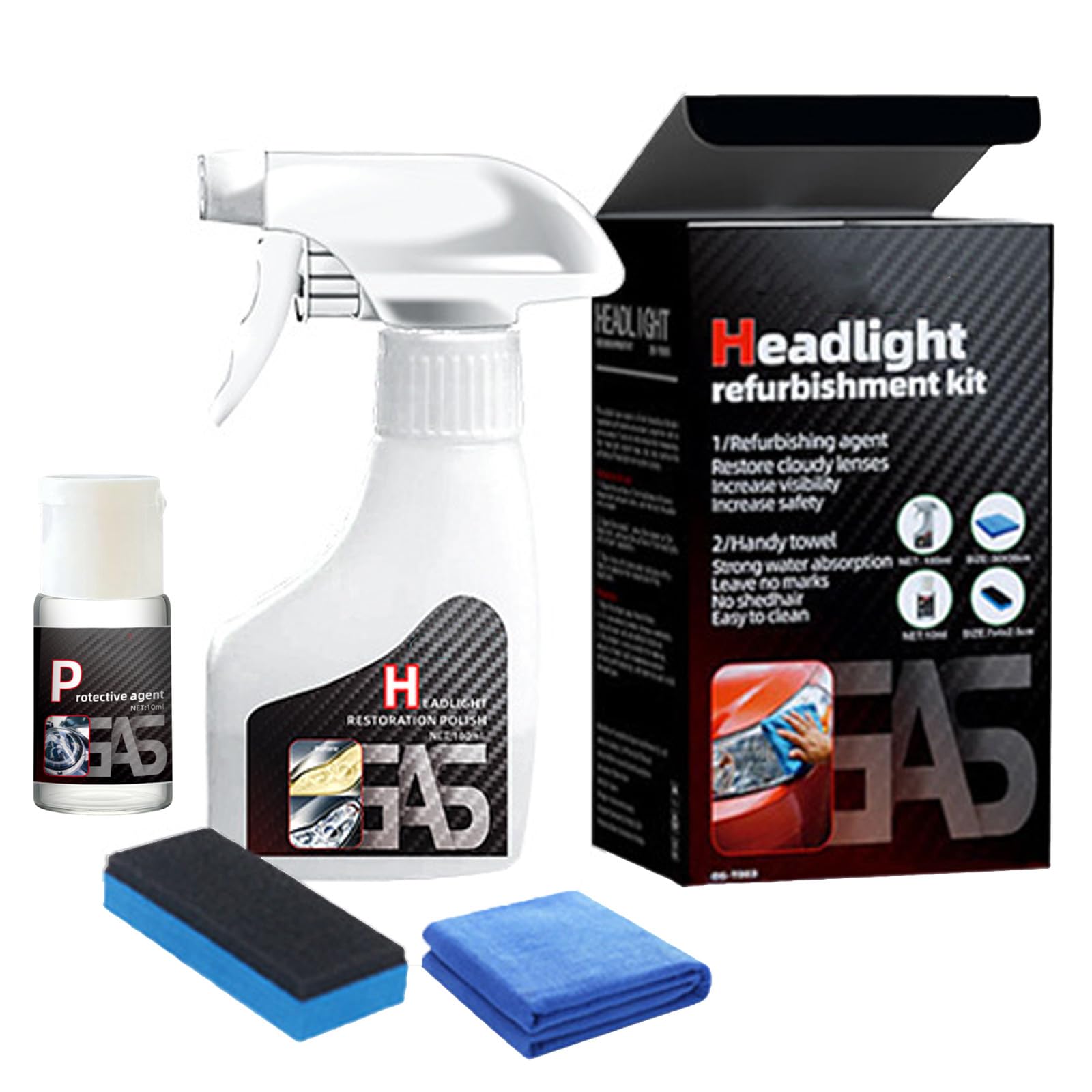 DLZFUDTY Nanobrite Pro Scheinwerferverjünger, Scheinwerfer-Refurbishment Kit, Scheinwerferreiniger mit Handtuch und Schwamm, geeignet für alle Fahrzeuge, für hellere, klarere Scheinwerfer (B 1PCS) von DLZFUDTY