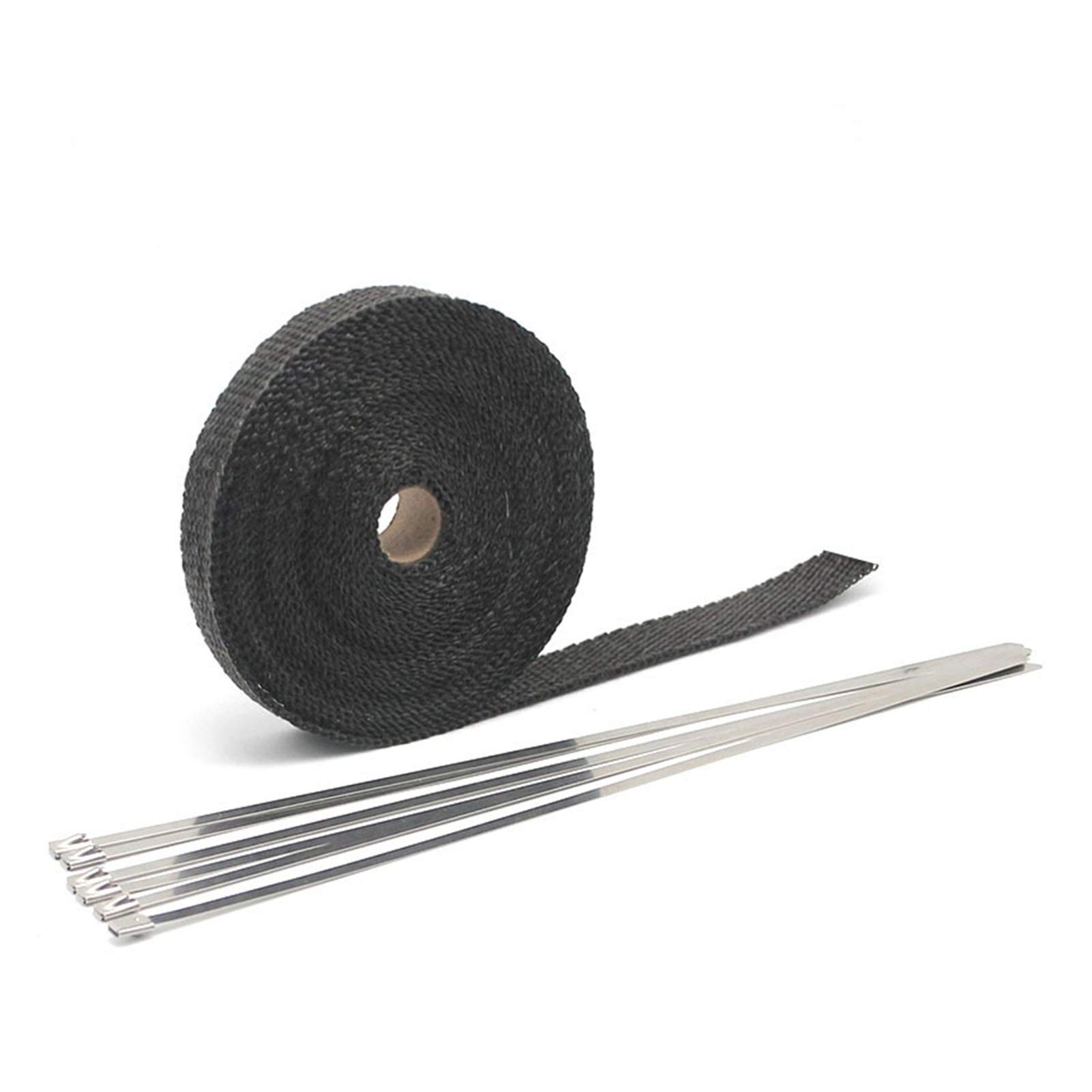 Hitzeschutzband Auspuff,Auspuff Dichtband 5/10 / 15m Auto Moto Wärmeschild Wrap Turbo Auspuff Wärmeband Wrap Pipe Wrap Shields Verteiler Header Isolationstuch Rolle(10m Black) von DLZFUDTY