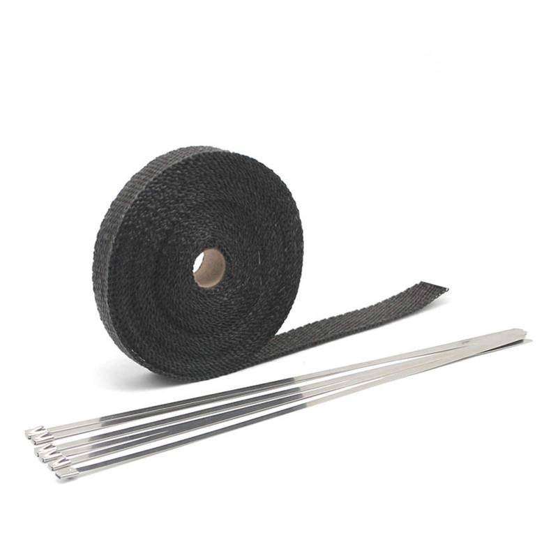 Hitzeschutzband Auspuff,Auspuff Dichtband 5/10 / 15m Auto Moto Wärmeschild Wrap Turbo Auspuff Wärmeband Wrap Pipe Wrap Shields Verteiler Header Isolationstuch Rolle(10m Black) von DLZFUDTY