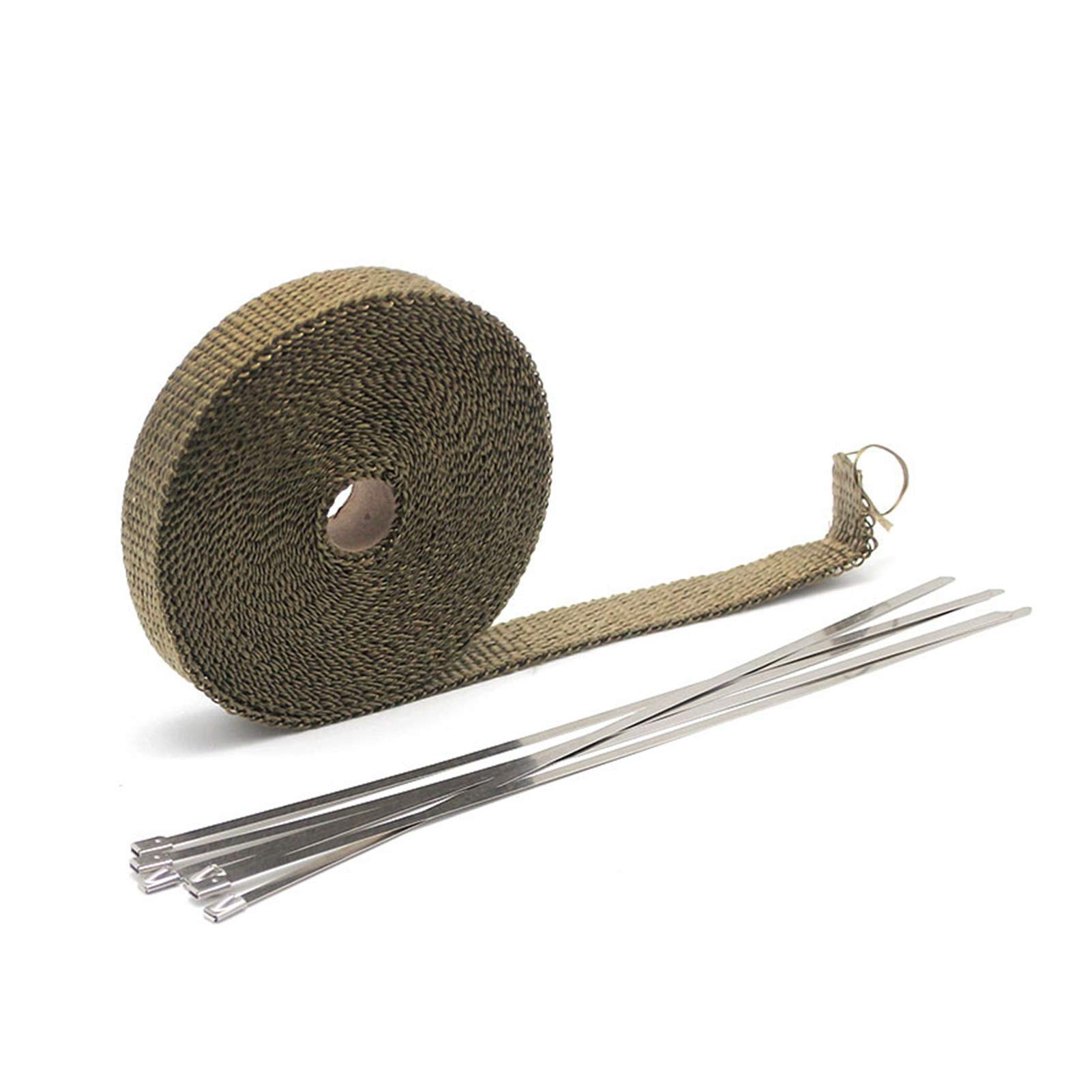 Hitzeschutzband Auspuff,Auspuff Dichtband 5/10 / 15m Auto Moto Wärmeschild Wrap Turbo Auspuff Wärmeband Wrap Pipe Wrap Shields Verteiler Header Isolationstuch Rolle(10m Titanium) von DLZFUDTY
