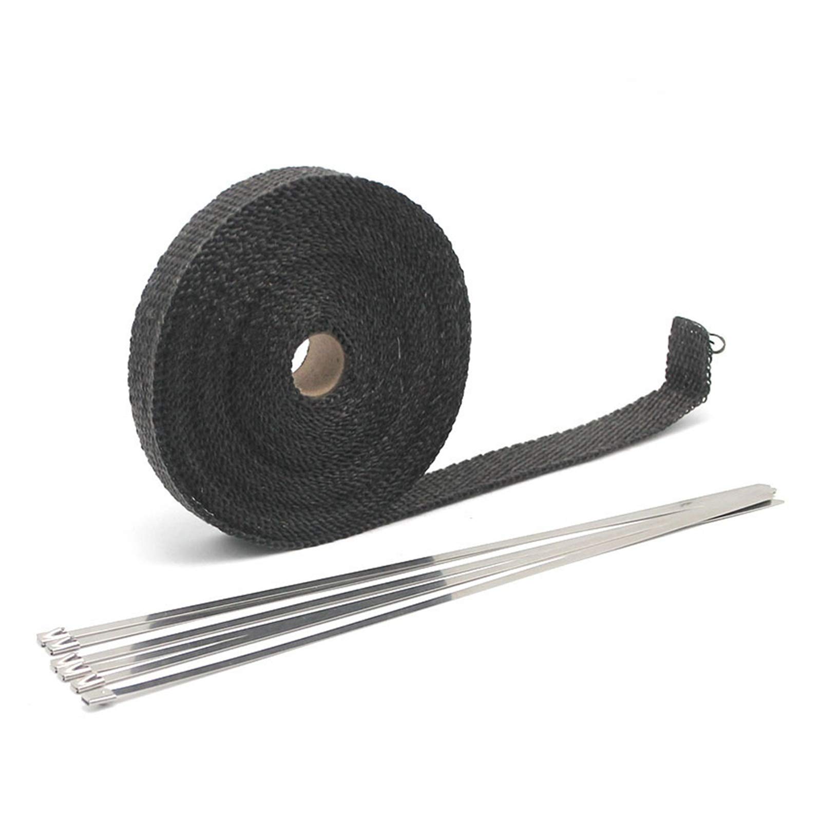 Hitzeschutzband Auspuff,Auspuff Dichtband 5/10 / 15m Auto Moto Wärmeschild Wrap Turbo Auspuff Wärmeband Wrap Pipe Wrap Shields Verteiler Header Isolationstuch Rolle(15m Black) von DLZFUDTY