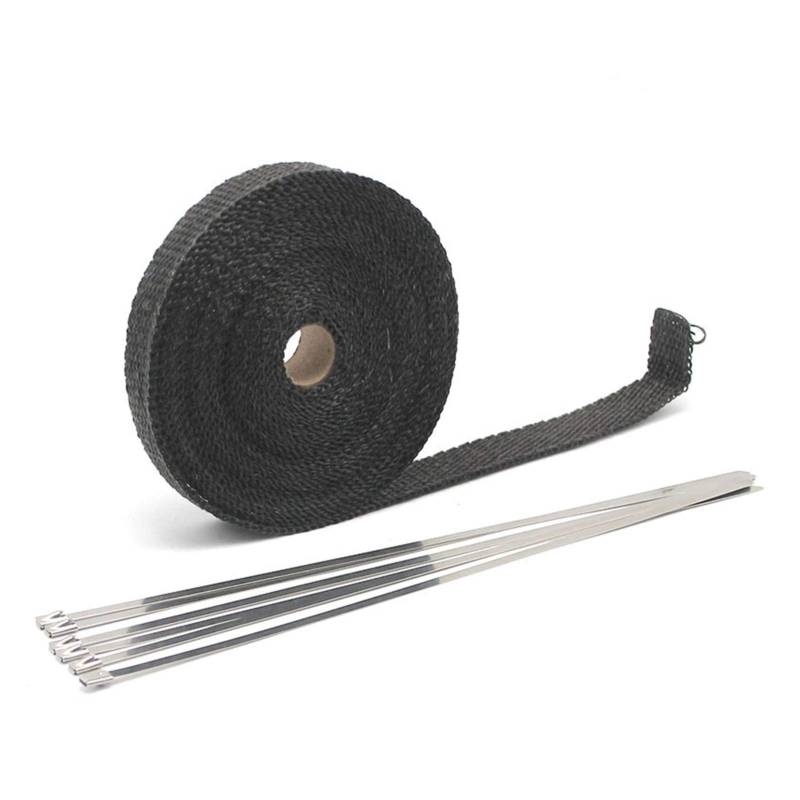 Hitzeschutzband Auspuff,Auspuff Dichtband 5/10 / 15m Auto Moto Wärmeschild Wrap Turbo Auspuff Wärmeband Wrap Pipe Wrap Shields Verteiler Header Isolationstuch Rolle(15m Black) von DLZFUDTY