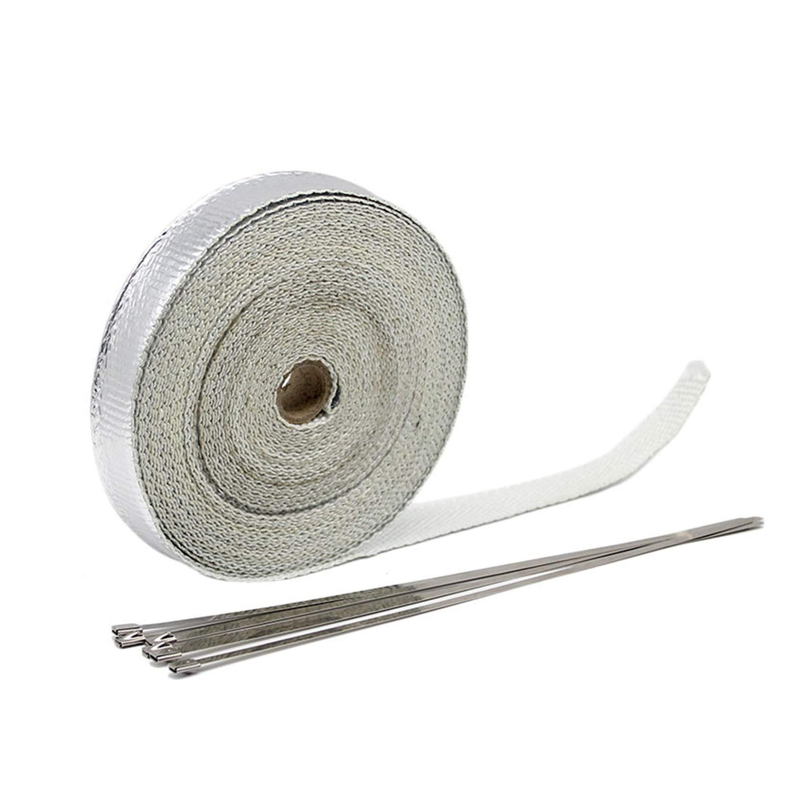Hitzeschutzband Auspuff,Auspuff Dichtband 5/10 / 15m Auto Moto Wärmeschild Wrap Turbo Auspuff Wärmeband Wrap Pipe Wrap Shields Verteiler Header Isolationstuch Rolle(15m Silver) von DLZFUDTY