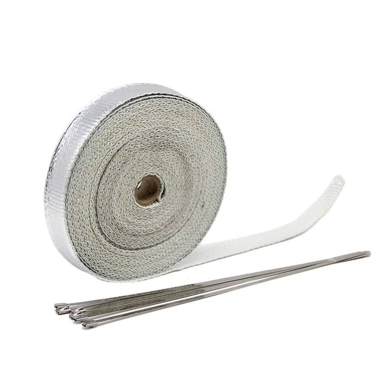 Hitzeschutzband Auspuff,Auspuff Dichtband 5/10 / 15m Auto Moto Wärmeschild Wrap Turbo Auspuff Wärmeband Wrap Pipe Wrap Shields Verteiler Header Isolationstuch Rolle(15m Silver) von DLZFUDTY
