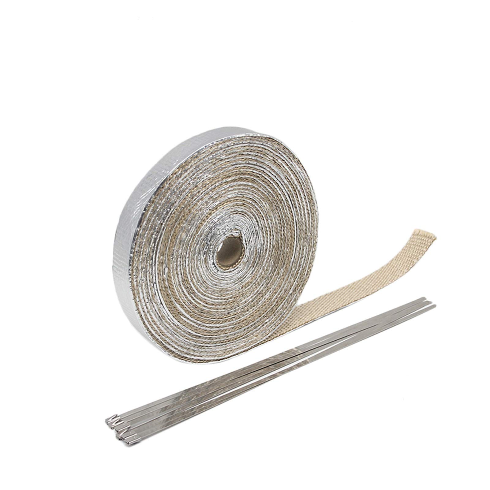 Hitzeschutzband Auspuff,Auspuff Dichtband 5/10 / 15m Auto Moto Wärmeschild Wrap Turbo Auspuff Wärmeband Wrap Pipe Wrap Shields Verteiler Header Isolationstuch Rolle(15m beige) von DLZFUDTY
