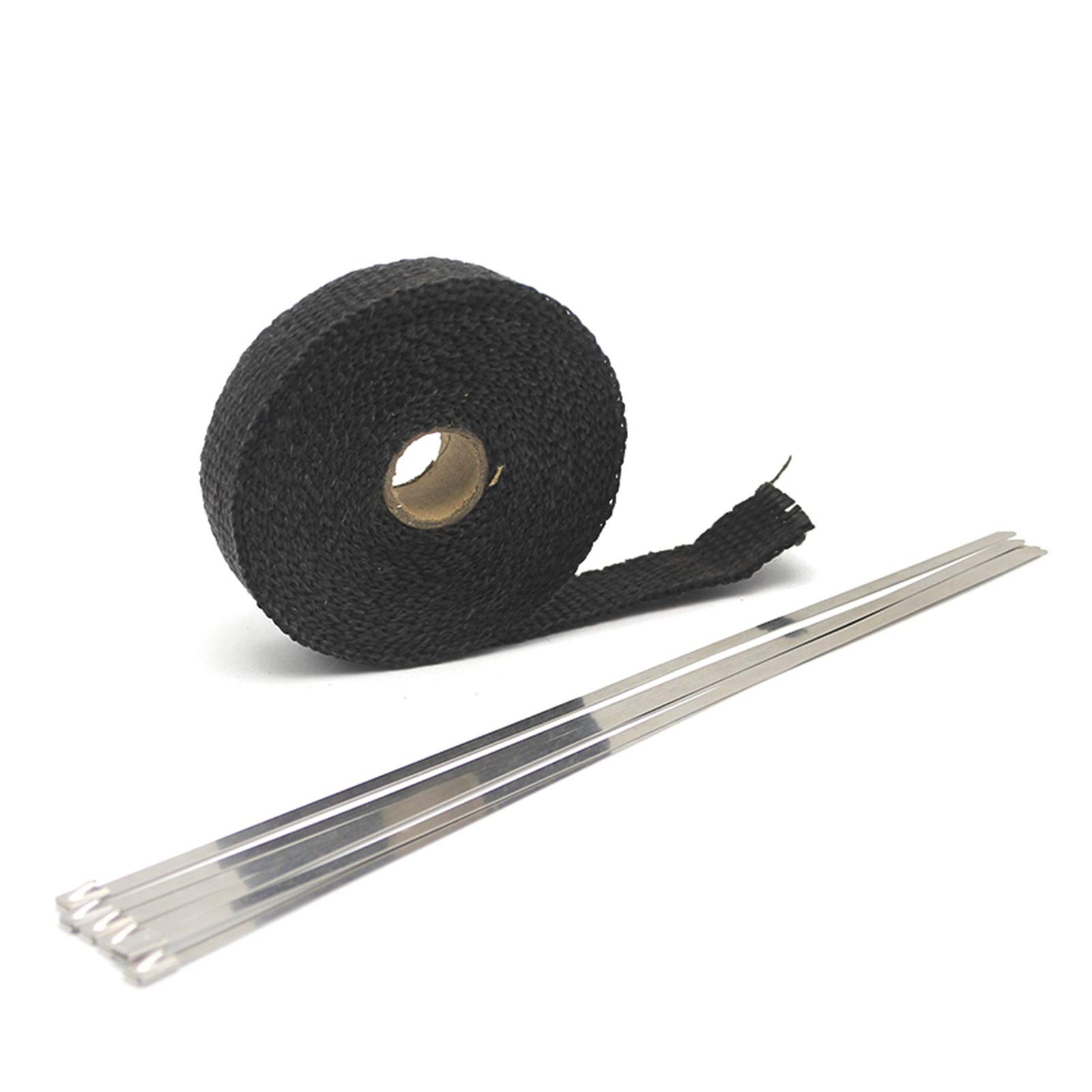 Hitzeschutzband Auspuff,Auspuff Dichtband 5/10 / 15m Auto Moto Wärmeschild Wrap Turbo Auspuff Wärmeband Wrap Pipe Wrap Shields Verteiler Header Isolationstuch Rolle(5m Black) von DLZFUDTY