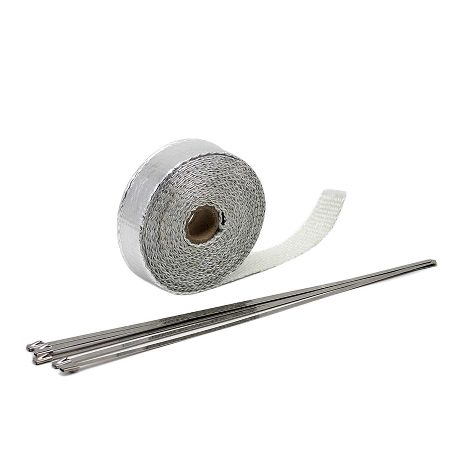 Hitzeschutzband Auspuff,Auspuff Dichtband 5/10 / 15m Auto Moto Wärmeschild Wrap Turbo Auspuff Wärmeband Wrap Pipe Wrap Shields Verteiler Header Isolationstuch Rolle(5m Silver) von DLZFUDTY