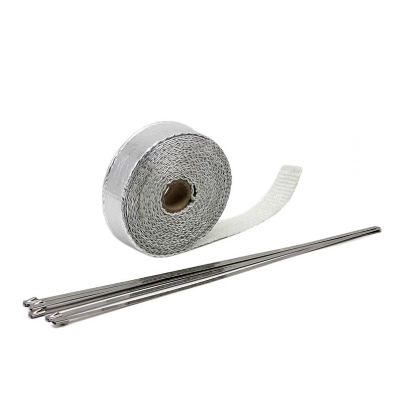 Hitzeschutzband Auspuff,Auspuff Dichtband 5/10 / 15m Auto Moto Wärmeschild Wrap Turbo Auspuff Wärmeband Wrap Pipe Wrap Shields Verteiler Header Isolationstuch Rolle(5m Silver) von DLZFUDTY