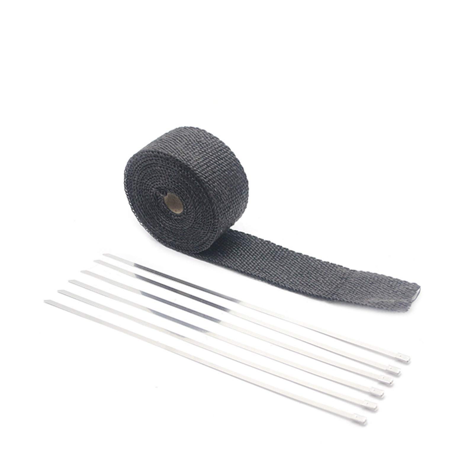 Hitzeschutzband Auspuff,Auspuff Dichtband 5 10 15m Thermalband Auspuffrohrkopf Hitzebeständige Wickelband mit Stahlkunst Auto Motorradteile Rennsport(5M Black) von DLZFUDTY