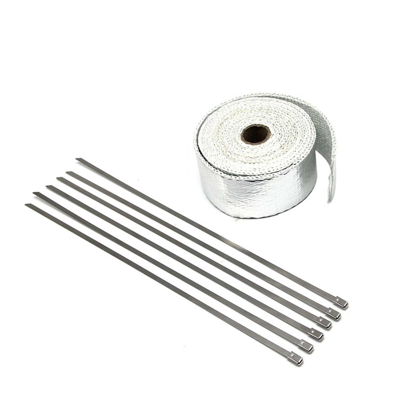 Hitzeschutzband Auspuff,Auspuff Dichtband 5 10 15m Thermalband Auspuffrohrkopf Hitzebeständige Wickelband mit Stahlkunst Auto Motorradteile Rennsport(5M Silver) von DLZFUDTY