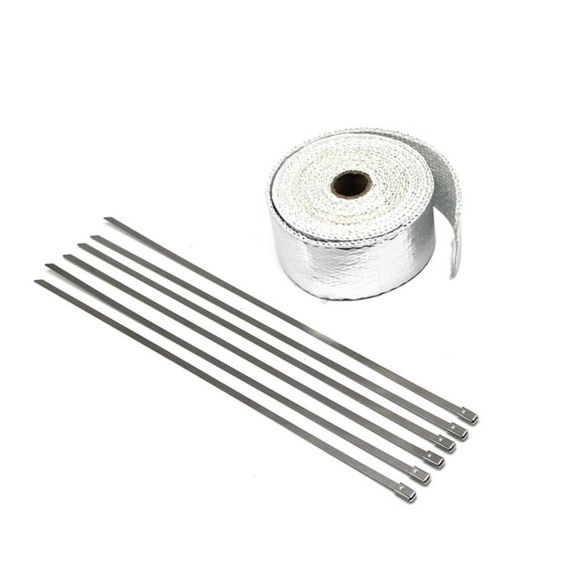 Hitzeschutzband Auspuff,Auspuff Dichtband 5 10 15m Thermalband Auspuffrohrkopf Hitzebeständige Wickelband mit Stahlkunst Auto Motorradteile Rennsport(5M Silver) von DLZFUDTY