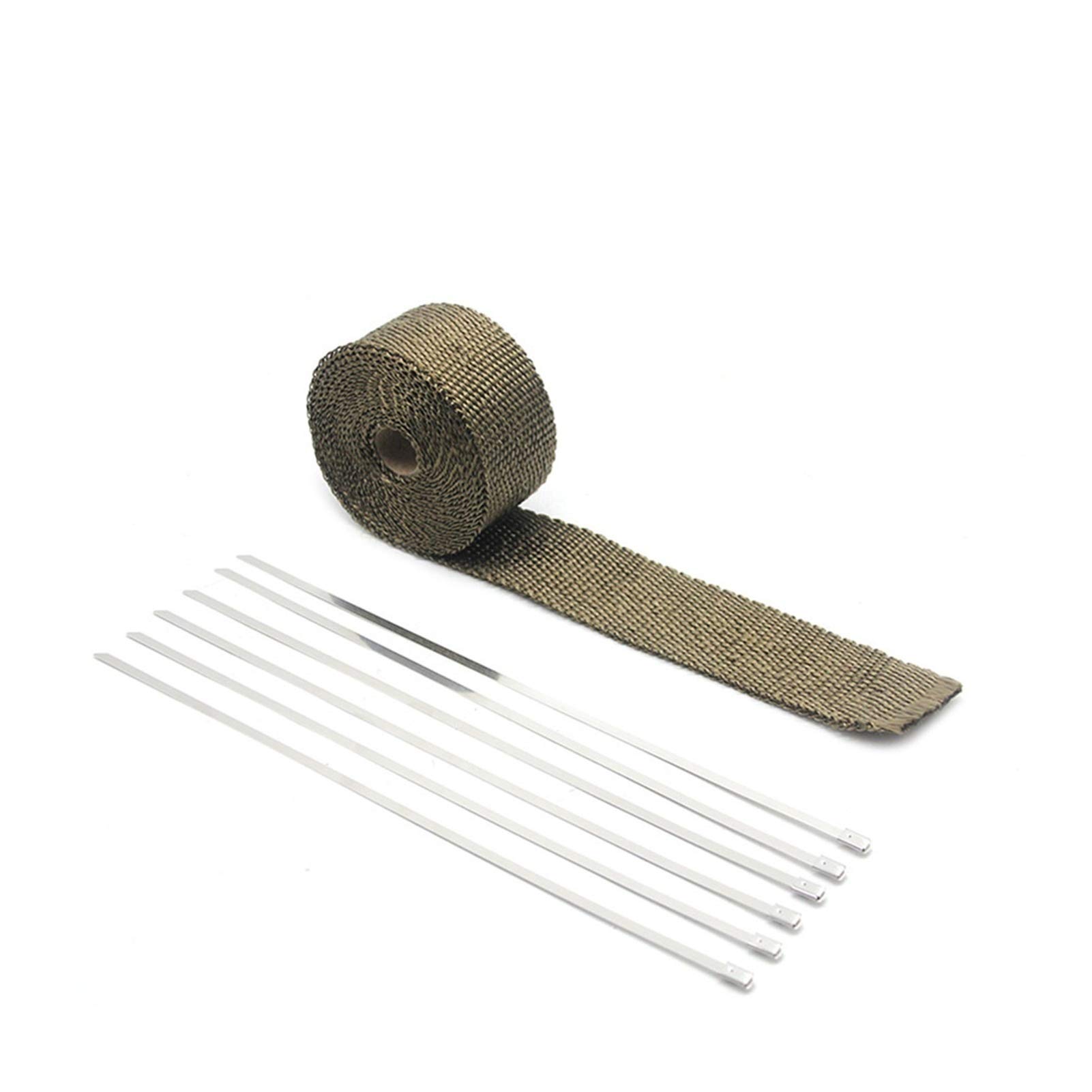 Hitzeschutzband Auspuff,Auspuff Dichtband 5 10 15m Thermalband Auspuffrohrkopf Hitzebeständige Wickelband mit Stahlkunst Auto Motorradteile Rennsport(5M Titanium) von DLZFUDTY