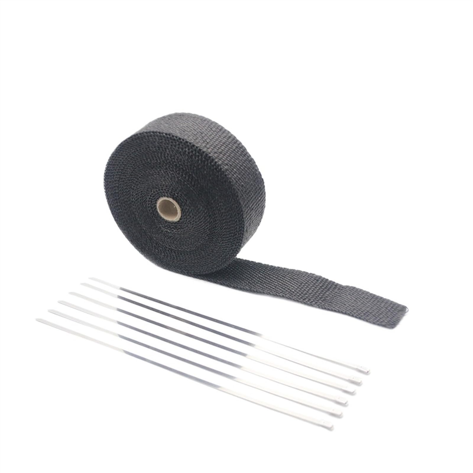 Hitzeschutzband Auspuff,Auspuff Dichtband 5 cm * 5 M 10 M 15 M Abwärme Wrap Rolle USO apto para Motorrad Fiberglas Hitzeschild Band, mit Edelstahl Krawatten(15M Black) von DLZFUDTY
